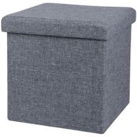 Poef/hocker - opbergbox zit krukje - grijs - linnen/mdf - 37 x 37 cm - opvouwbaar