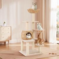 150 cm Krabpaal met Kattenmand Kattenboom met Hangmat & Platforms & Zitstok en Kussens Kattenkrabpaal Katten tot 10 kg