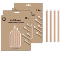 Kraftpapier smoothie rietjes - 50x stuks - naturel - 20cm x 1.2cm - drinksmoothie rietjes - boba rie