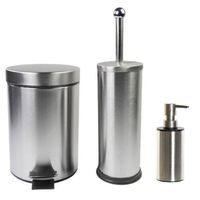 Toiletborstel houder zilver 38 cm met zeeppompje 300 ml en pedaalemmer metaal - Badkameraccessoireset - thumbnail