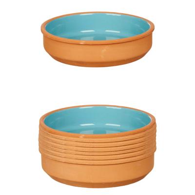 La Dehesa tapas/creme brulee schaaltje - 8x stuks - terracotta/blauw - 16 x 4 cm