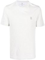 Brunello Cucinelli t-shirt en lin mélangé à rayures - Blanc