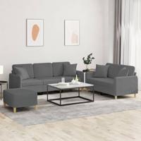 3-delige Loungeset met kussens stof donkergrijs