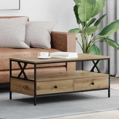 Salontafel met lade met plank met opslag artisanaal eikenkleurig 100 x 51 x 45 cm