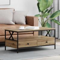 Salontafel met lade met plank met opslag artisanaal eikenkleurig 100 x 51 x 45 cm