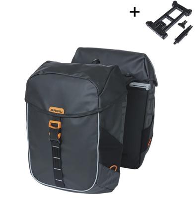 Basil Dubbele fietstas miles tarpaulin mik 34 liter 13 x 25 x 37 cm - zwart/oranje