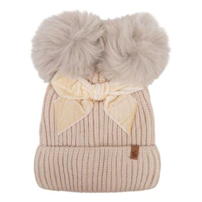 Baby Dutch wintermuts met strik beige Maat