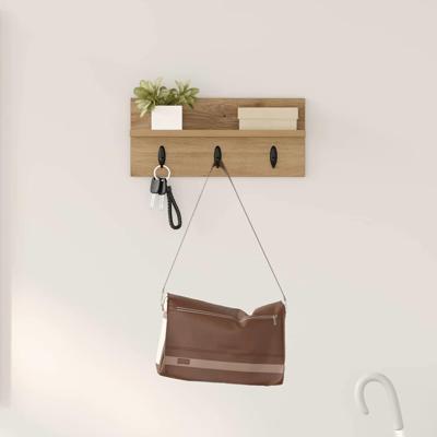 Wandgemonteerde kapstok met plank Wandgemonteerd artisanaal eikenkleurig
