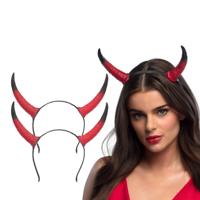 Duivel hoorntjes - 2x - rood - kunststof - Halloween thema - dames - diadeem - tiara - extra lang