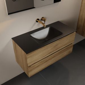 MONDIAZ AIVY 100cm badmeubel Chai, wastafel Urban solid surface midden zonder kraangat met spiegel (AI-351321URBAN-NO - AI-M100CHMI - AI-S100X70)