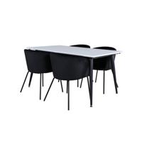Jimmy150 eethoek eetkamertafel uitschuifbare tafel lengte cm 150 / 240 wit en 4 Berit eetkamerstal velours zwart. - thumbnail