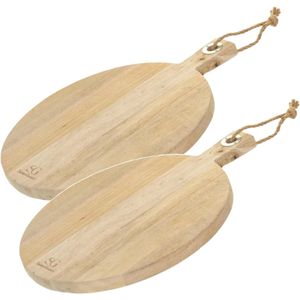 2x Stuks snijplank rond met handvat 36 cm van mango hout