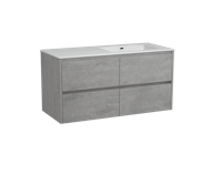 Storke Seda zwevend badmeubel 120 x 52 cm beton grijs met Diva asymmetrisch rechtse wastafel in glanzend composiet marmer