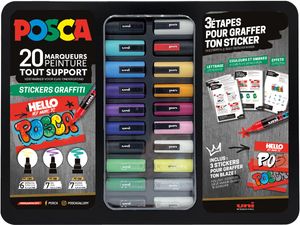 Posca paintmarkers, metalen doos van 20 stuks, assorti, ontwerp Stickers Graffiti