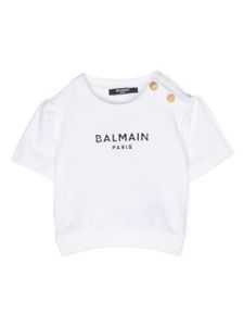 Balmain Kids t-shirt à logo métallisé - Blanc