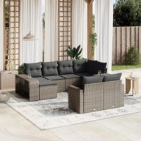 10-delige Loungeset met kussens poly rattan grijs
