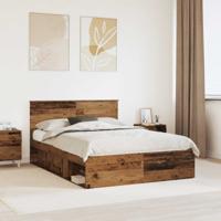 Bedframe met hoofdeinde Oudhout 140 x 190 cm Bewerkt hout