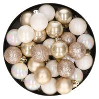 Kleine kerstballen - 28x st - champagne/parelmoer wit - D3 cm - kunststof - kerstversiering - thumbnail