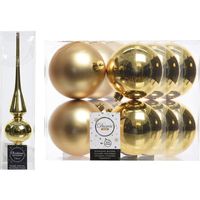 Kerstboom decoratie goud piek en 12x kerstballen 10 cm