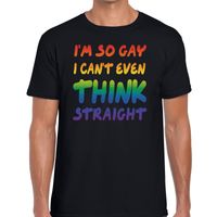 I am so gay cant even think straight gay pride shirt zwart heren - thumbnail