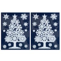 2x Witte kerst raamstickers kerstboom met sneeuwvlokken 40 cm - Feeststickers - thumbnail