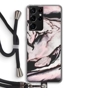 Roze stroom: Samsung Galaxy S21 Ultra Transparant Hoesje met koord