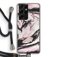 Roze stroom: Samsung Galaxy S21 Ultra Transparant Hoesje met koord