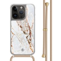 iPhone 13 Pro hoesje met beige koord - Marmer goud iPhone 13 Pro hoesje met beige koord - Marmer goud