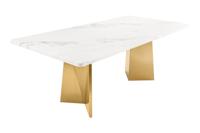 Eettafel EXTRAVAGANCIA 200cm met champagne gouden poten en wit marmeren blad - 45929
