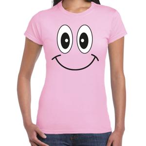 Verkleed T-shirt voor dames - Smile Emoticon - licht roze - carnaval - feestkleding