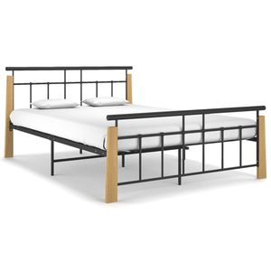 Bedframe metaal en massief eikenhout 140x200 cm