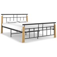 Bedframe metaal en massief eikenhout 140x200 cm - thumbnail