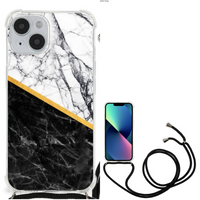 iPhone 14 Anti-Shock Hoesje Marmer Wit Zwart - Origineel Cadeau Man - thumbnail