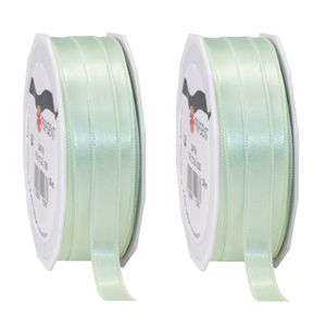 2x Luxe hobby/decoratie pastelgroene satijnen sierlinten 1 cm/10 mm x 25 meter