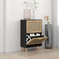 Schoenenkast 52x25x80 cm bewerkt hout en rattan zwart