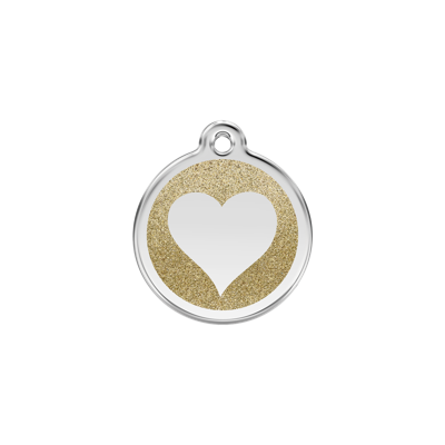 Heart Gold glitter hondenpenning small/klein dia. 2 cm - Reddingo