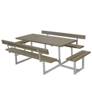 Picknicktafel Hout en Staal Basic Grijs Bruin 4 Bankjes 2 Rugleuningen