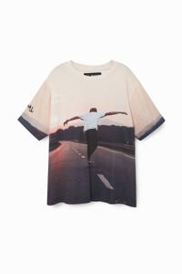 T-shirt met skateboarder en 'Free Spirit' - RED - 9/10