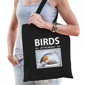 Katoenen tasje Boomklever vogels zwart - birds of the world Boomklever cadeau tas