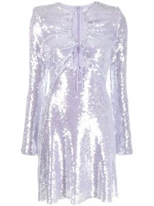 Self-Portrait robe froncée brodée de sequins - Violet