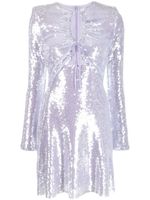 Self-Portrait robe froncée brodée de sequins - Violet