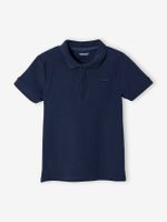 Poloshirt met korte mouwen voor jongens met borduurwerk op de borst marineblauw - thumbnail