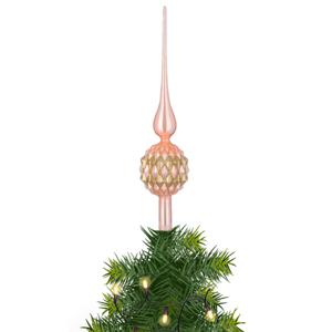 Kerstboom piek - gedecoreerd - lichtroze - glas - 31 cm - kerstboompiek