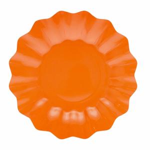 Feestbordjes/gebaksbordjes met schulprand - 8x - oranje - rond - karton - 21 cm