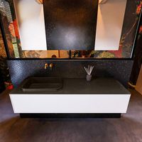 Badkamermeubelset Mondiaz Erin 150 cm met 1 Lade met RIDGE Wastafel Links Urban Zonder Kraangaten Greeploos Mat Talc