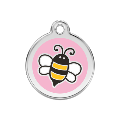 Bumble Bee Pink roestvrijstalen hondenpenning medium/gemiddeld dia. 3 cm - Reddingo