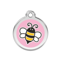 Bumble Bee Pink roestvrijstalen hondenpenning medium/gemiddeld dia. 3 cm - Reddingo