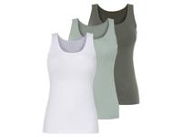 esmara 3 dames onderhemden (XL (48/50), Wit/groen) - thumbnail
