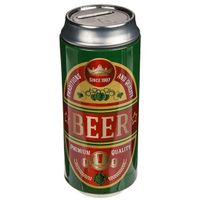Spaarpot blikje Bier/Beer - metaal - groen/rood - Drank thema - 16 cm - thumbnail