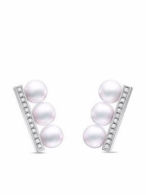TASAKI boucles d'oreilles Collection Line Balance Neo en or blanc 18ct à perles d'Akoya pavées de diamants - Argent